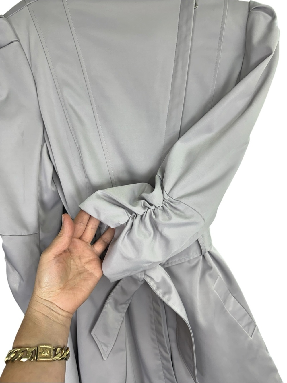 Bebe.   Gray Trench Coat with Tailored Silhouette and Cinched Waist - Picture 8 of 14